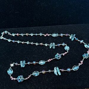 Chic Beaded Necklace with Blue and Pink Accents